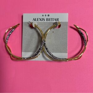 Alexis Bittar Intertwined Gold Sapphire Pave Hoop Earrings NWT